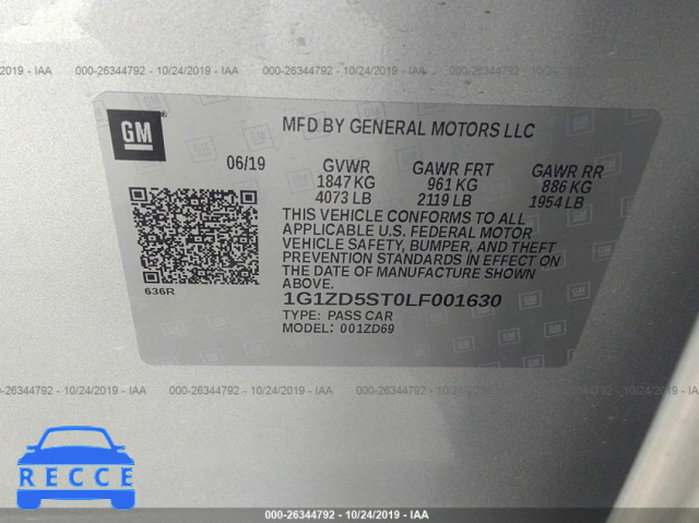 2020 CHEVROLET MALIBU LT 1G1ZD5ST0LF001630 Bild 8
