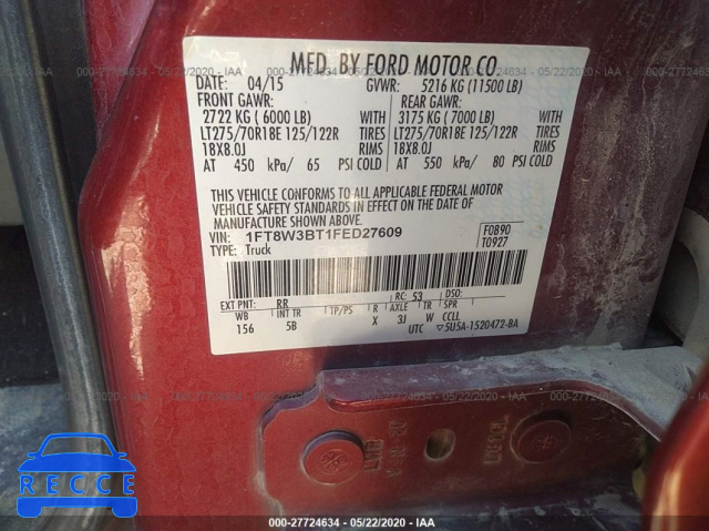 2015 FORD SUPER DUTY F-350 SRW PLATINUM/XL/XLT/LARIAT 1FT8W3BT1FED27609 image 8