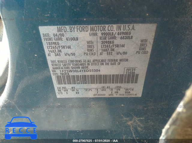 2000 FORD SUPER DUTY F-350 SRW XL/XLT/LARIAT 1FTSW30L4YED55304 image 8