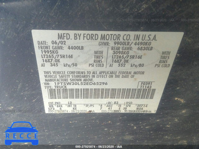 2002 FORD SUPER DUTY F-350 SRW XL/XLT/LARIAT 1FTSW30L52ED65296 image 8