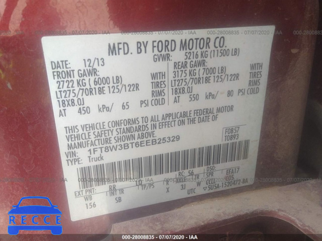 2014 FORD SUPER DUTY F-350 SRW XLT/XL/LARIAT/PLATINUM 1FT8W3BT6EEB25329 image 8