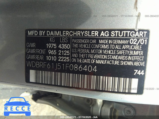 2001 MERCEDES-BENZ C-CLASS 240 WDBRF61J51F086404 image 8