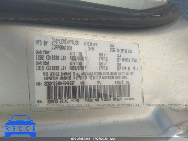 2004 CHRYSLER PACIFICA 2C8GM68404R646937 image 8