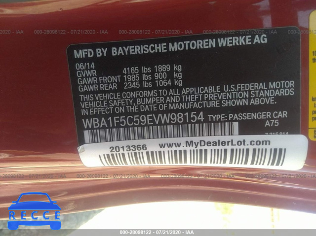 2014 BMW 2 SERIES I WBA1F5C59EVW98154 зображення 8