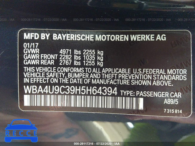 2017 BMW 4 SERIES 430I XDRIVE WBA4U9C39H5H64394 Bild 8