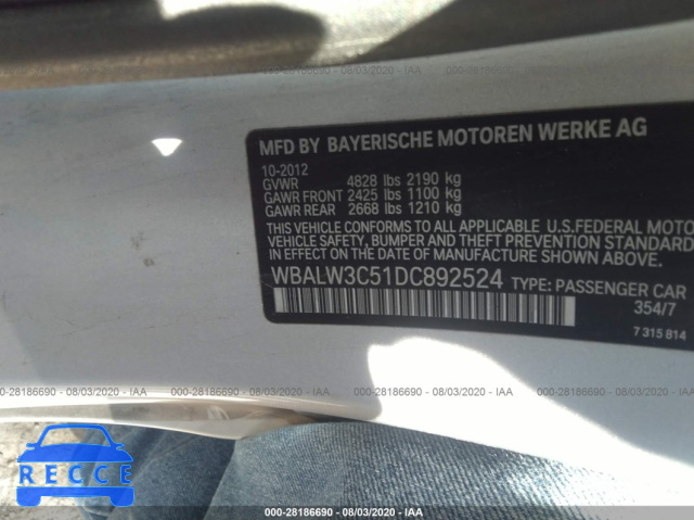 2013 BMW 6 SERIES 640I WBALW3C51DC892524 image 8