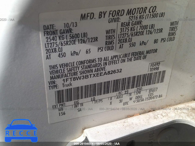 2014 FORD SUPER DUTY F-350 SRW XLT/XL/LARIAT/PLATINUM 1FT8W3BTXEEA82632 image 8