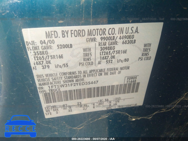 2000 FORD SUPER DUTY F-350 SRW XL/XLT/LARIAT 1FTSW31F2YED35447 image 8