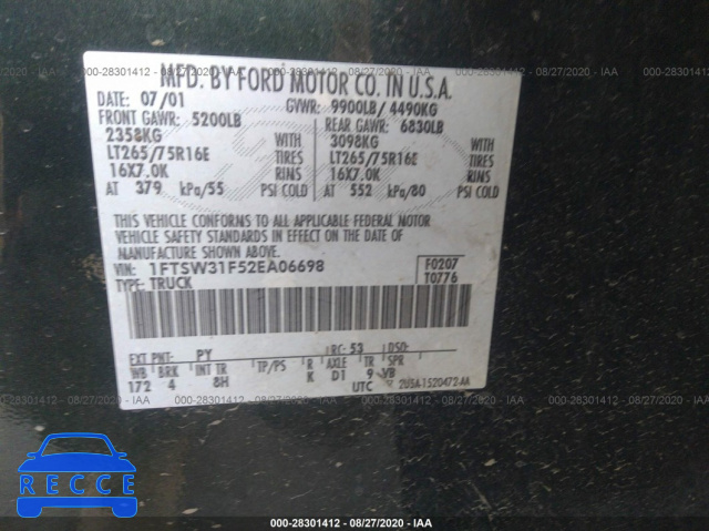 2002 FORD SUPER DUTY F-350 SRW XL/XLT/LARIAT 1FTSW31F52EA06698 image 8