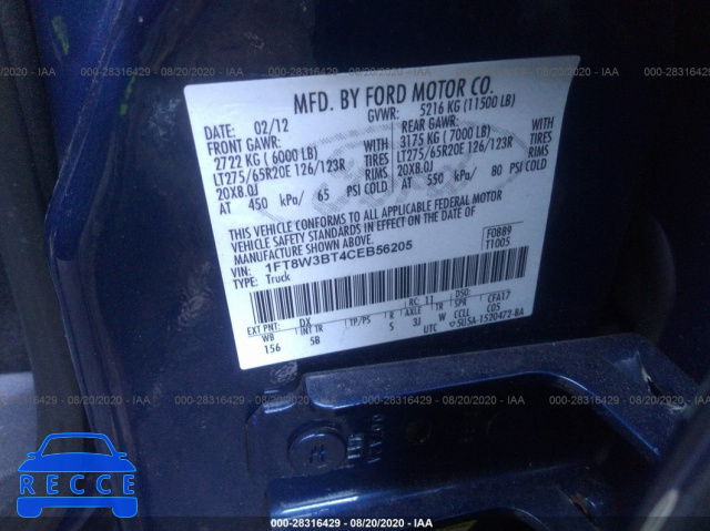 2012 FORD SUPER DUTY F-350 SRW XL/XLT/LARIAT/KING RANCH 1FT8W3BT4CEB56205 image 8