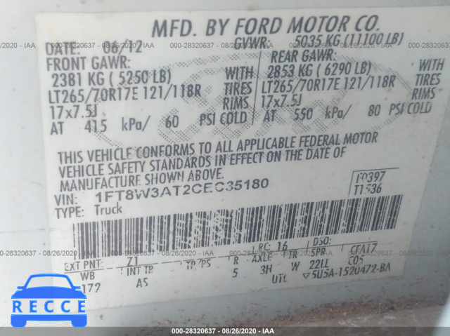 2012 FORD SUPER DUTY F-350 SRW XL/XLT/LARIAT/KING RANCH 1FT8W3AT2CEC35180 image 8