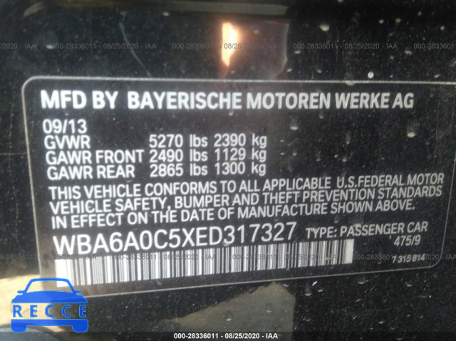 2014 BMW 6 SERIES 640I WBA6A0C5XED317327 зображення 8
