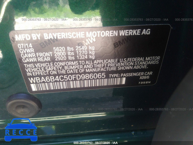 2015 BMW 6 SERIES 650I XDRIVE WBA6B4C50FD986065 зображення 8