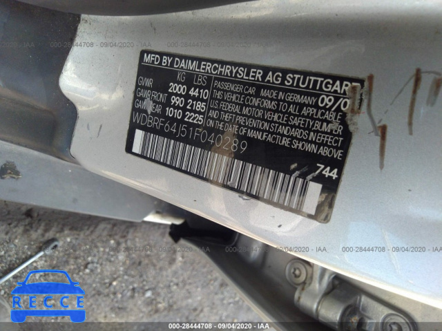 2001 MERCEDES-BENZ C-CLASS WDBRF64J51F040289 image 8