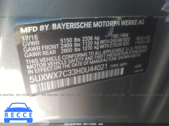2017 BMW X3 XDRIVE35I 5UXWX7C33H0U44021 зображення 8