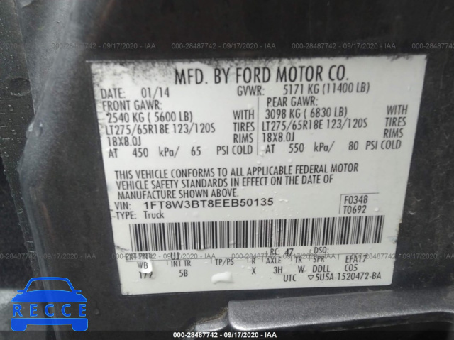 2014 FORD SUPER DUTY F-350 SRW XLT/XL/LARIAT/PLATINUM 1FT8W3BT8EEB50135 image 8