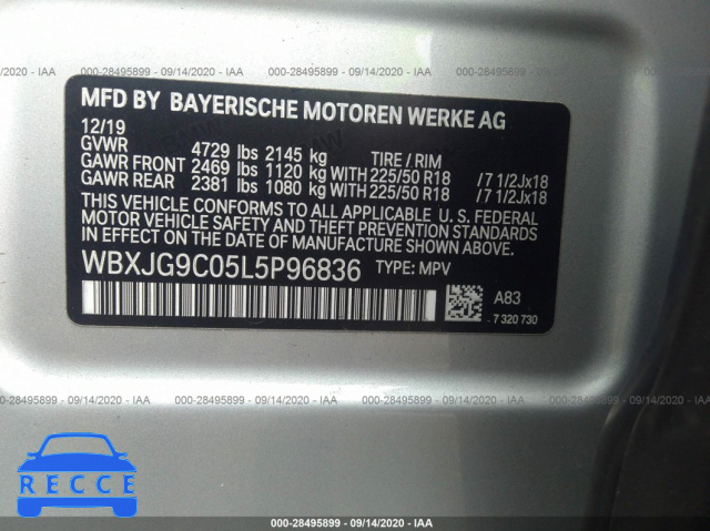 2020 BMW X1 XDRIVE28I WBXJG9C05L5P96836 image 8