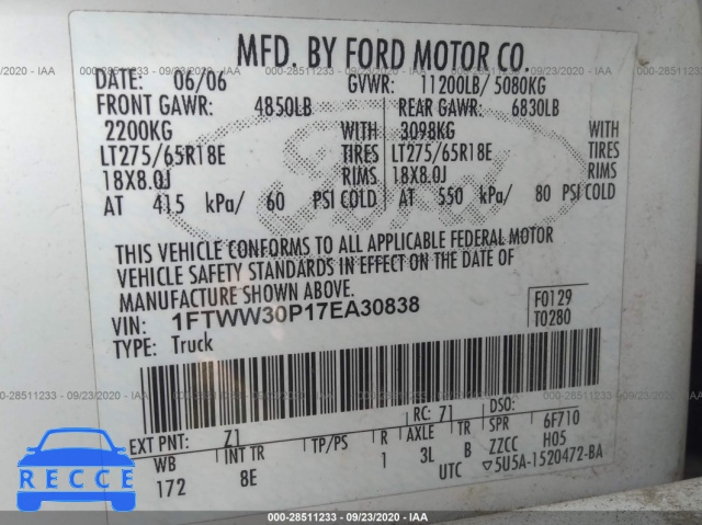 2007 FORD SUPER DUTY F-350 SRW XL/XLT/LARIAT/KING RANCH 1FTWW30P17EA30838 image 8
