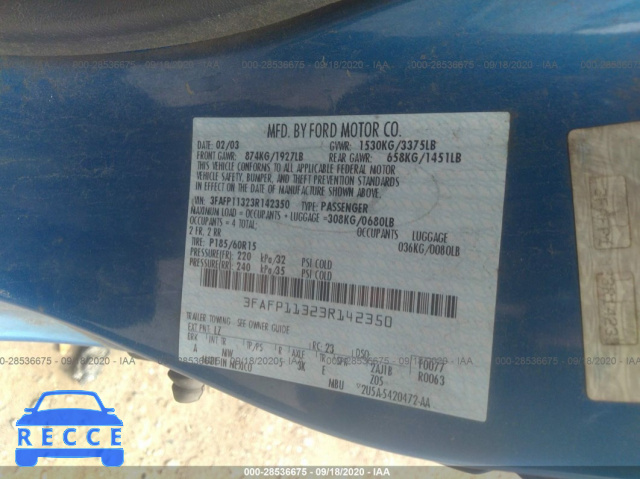 2003 FORD ZX2 ZX2 STANDARD 3FAFP11323R142350 image 8