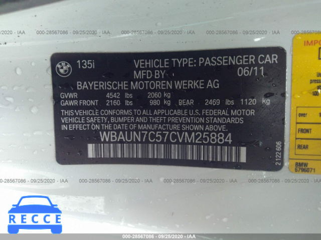 2012 BMW 1 SERIES 135I WBAUN7C57CVM25884 Bild 8