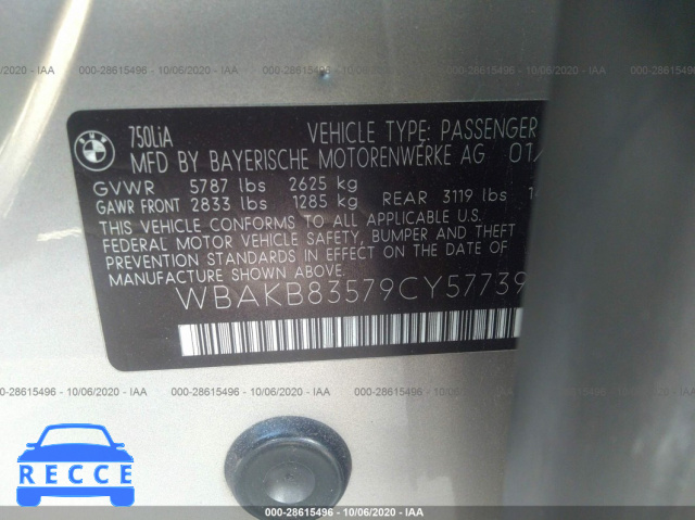 2009 BMW 7 SERIES 750LI WBAKB83579CY57739 image 8