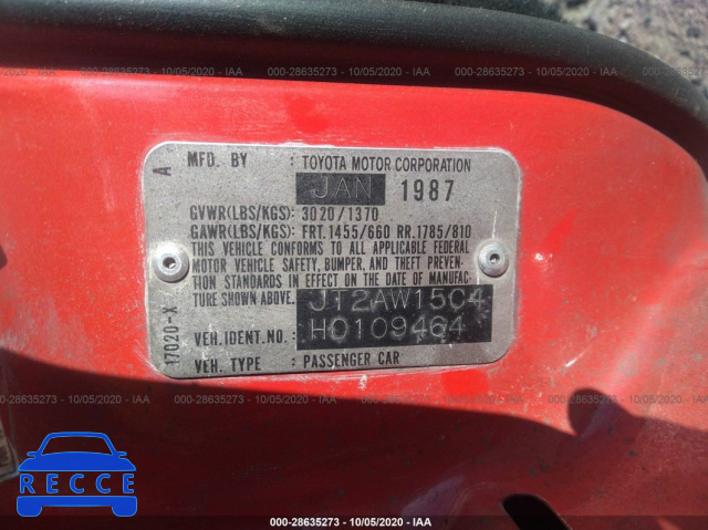 1987 TOYOTA MR2 JT2AW15C4H0109464 image 8