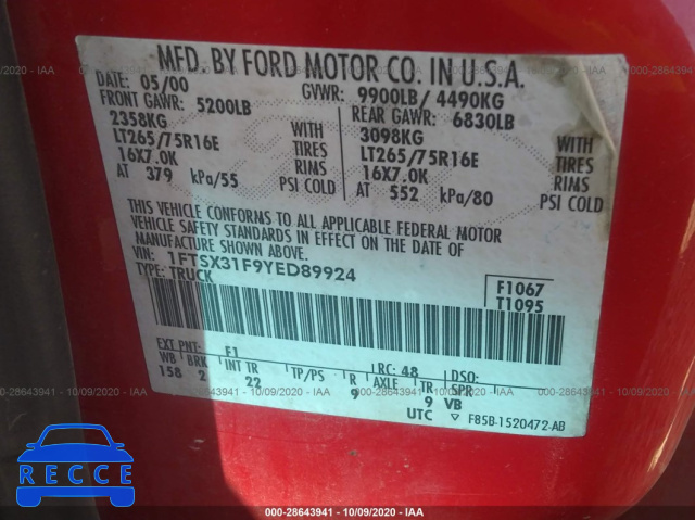 2000 FORD SUPER DUTY F-350 SRW 1FTSX31F9YED89924 image 8