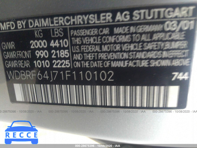 2001 MERCEDES-BENZ C-CLASS WDBRF64J71F110102 Bild 8