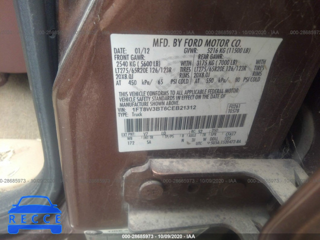 2012 FORD SUPER DUTY F-350 SRW XL/XLT/LARIAT/KING RANCH 1FT8W3BT6CEB21312 image 8