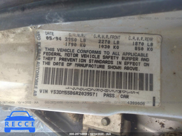 1994 SAAB 900 S YS3DM55B6R2039571 image 8