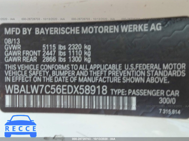 2014 BMW 6 SERIES 640I WBALW7C56EDX58918 Bild 8