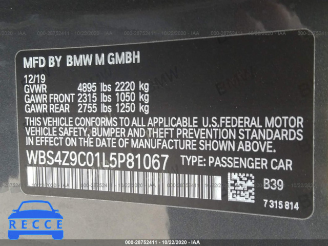 2020 BMW M4 WBS4Z9C01L5P81067 зображення 8