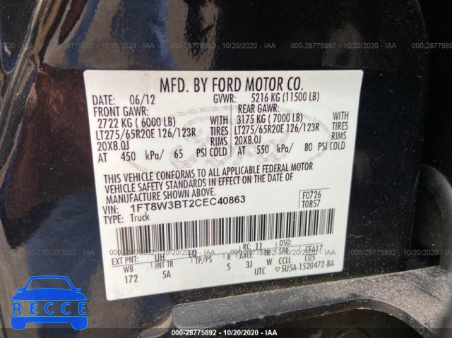 2012 FORD SUPER DUTY F-350 SRW XL/XLT/LARIAT/KING RANCH 1FT8W3BT2CEC40863 image 9