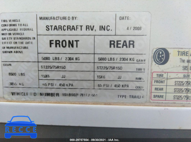 2008 STARCRAFT OTHER  1SABS02P781TJ5651 зображення 8