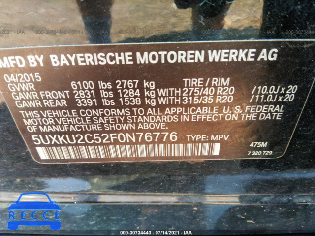 2015 BMW X6 XDRIVE35I 5UXKU2C52F0N76776 image 8