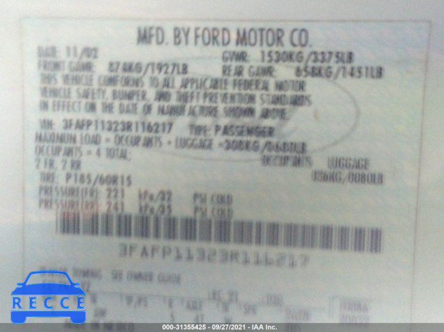 2003 FORD ZX2 ZX2 3FAFP11323R116217 image 8
