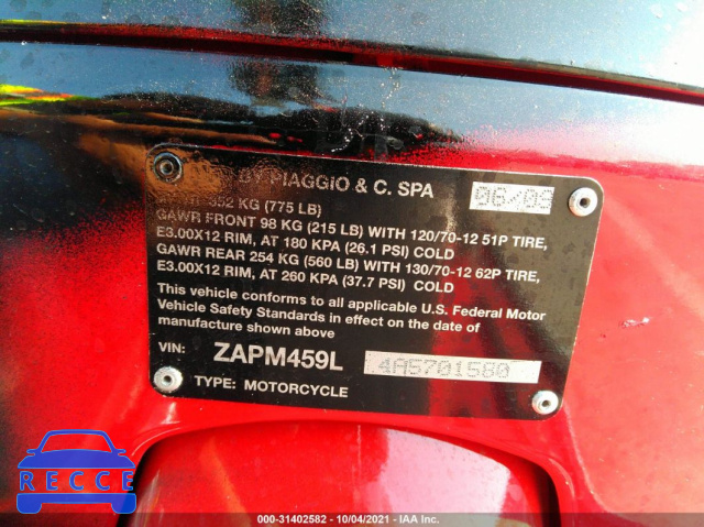 2010 VESPA GTS 300 SUPER ZAPM459L4A5701580 зображення 9
