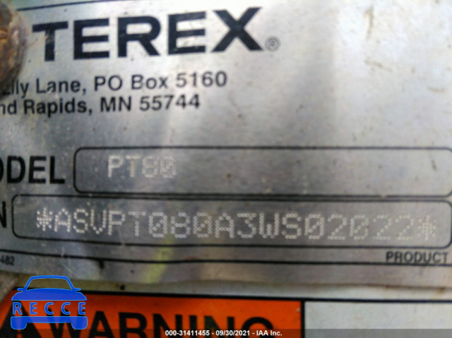 2013 TEREX PT80 LOADER  ASUPT080A3WS02022 image 8