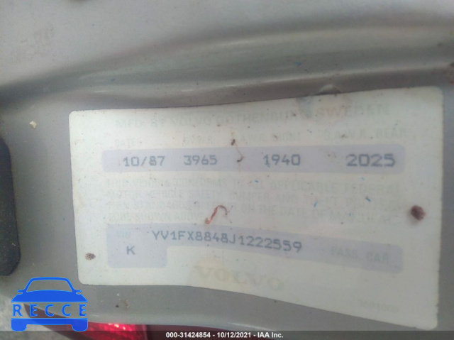 1988 VOLVO 740 GLE YV1FX8848J1222559 image 8
