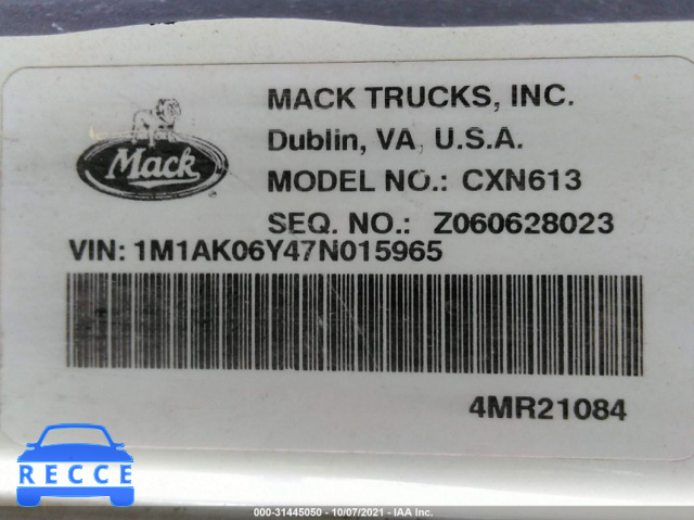 2007 MACK 600 CXN600 1M1AK06Y47N015965 image 8