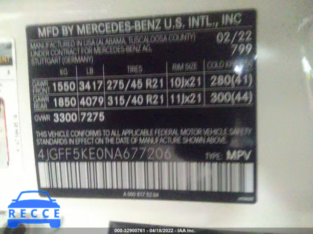 2022 MERCEDES-BENZ GLS 4JGFF5KE0NA677206 image 8