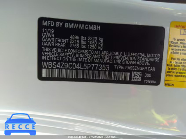 2020 BMW M4 WBS4Z9C04L5P77353 image 8