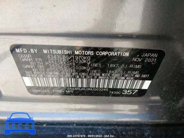 2022 MITSUBISHI OUTLANDER SPORT ES/LE/SE JA4ARUAU3NU003245 image 8
