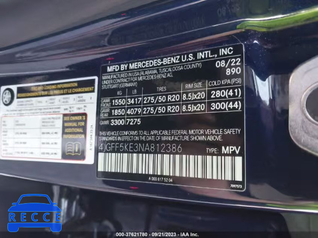 2022 MERCEDES-BENZ GLS GLS 450 4JGFF5KE3NA812386 image 8