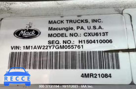 2016 MACK 600 CXU600 1M1AW22Y7GM055761 зображення 7