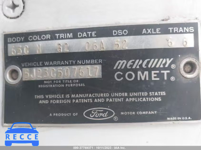 1965 MERCURY COMET 5J23C507617 зображення 8