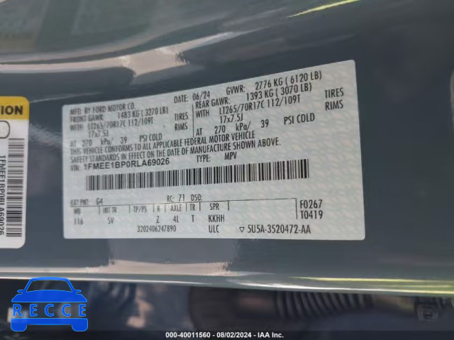 2024 FORD BRONCO BLACK DIAMOND 1FMEE1BP0RLA69026 image 8