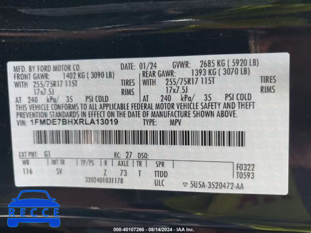 2024 FORD BRONCO BIG BEND 1FMDE7BHXRLA13019 image 8