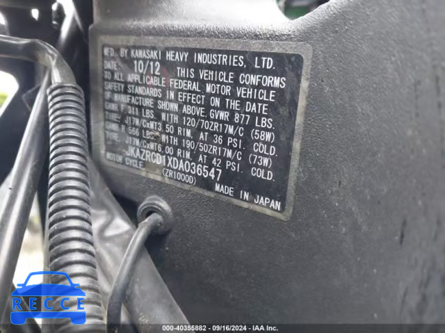 2013 KAWASAKI ZR1000 D JKAZRCD1XDA036547 зображення 9
