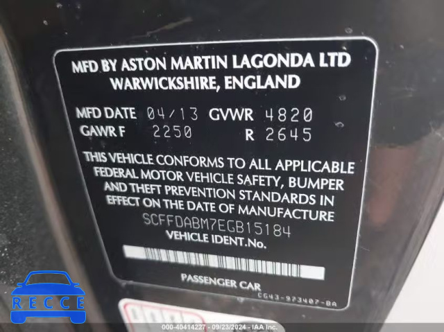 2014 ASTON MARTIN DB9 VOLANTE SCFFDABM7EGB15184 image 8